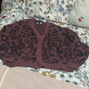 American Eagle Outfitters Leopard Print Cardigan - Purple and Black